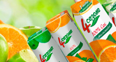 Апельсиновый и яблочный сок "4 Сезона" в новой упаковке